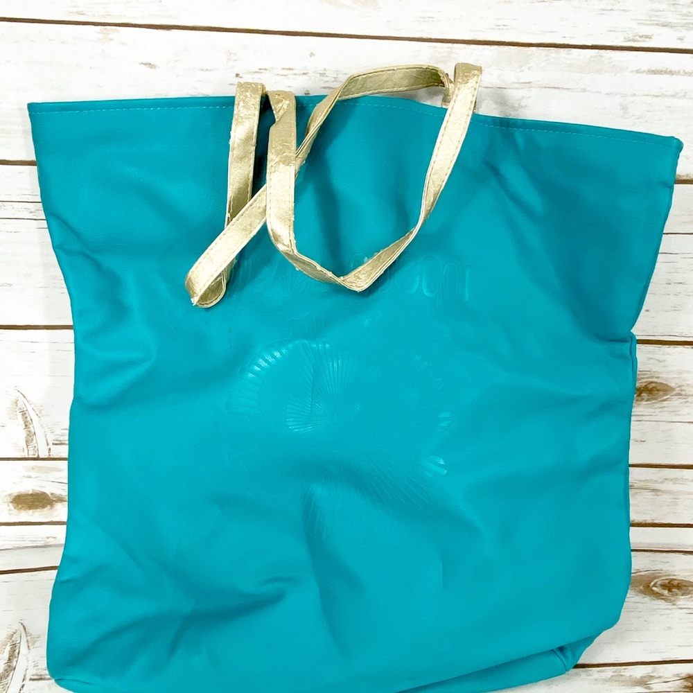 Roberto Cavalli Teal Gold Tote Bag Purse